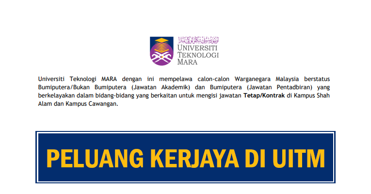 Peluang Kerjaya Terkini di Universiti Teknologi MARA UiTM 