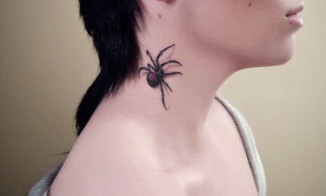 spider 3d tattoo on the neck