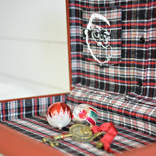 Upcycled Flannel Shirt Lined Santa Christmas Box