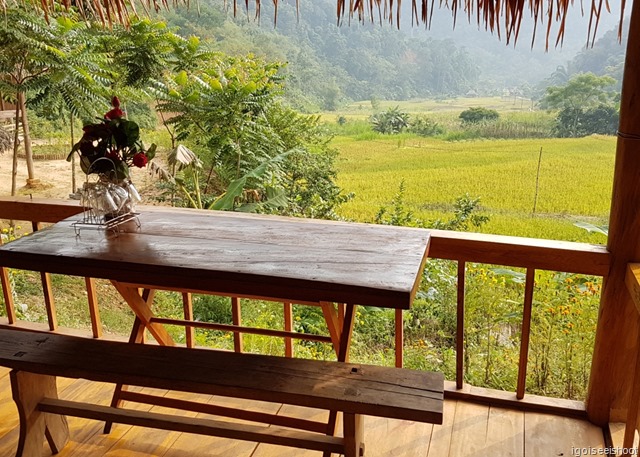 View from the balcony of our private bungalow at Mr Ly;s homestay in Ban Hieu village, Pu Luong.