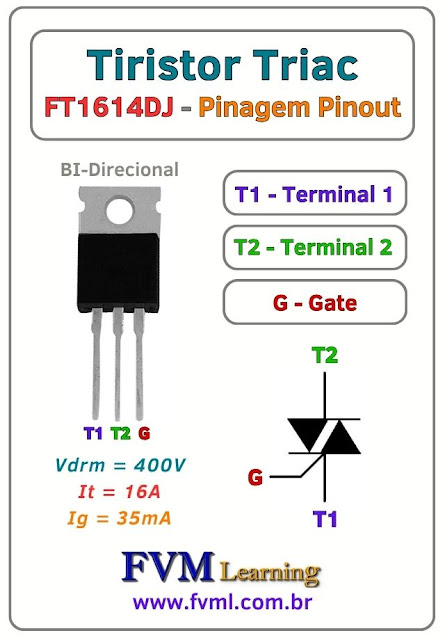 Pinagem-Pinout-Tiristor-Triac-FT1614DJ-Características-Especificações-fvml