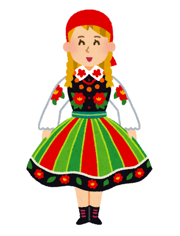 無料イラスト かわいいフリー素材集 民族衣装を着たポーランドの女性のイラスト