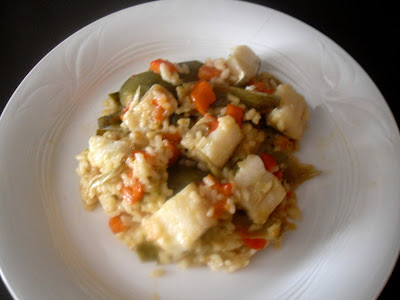 Receta de arroz con bacalao y verduras.