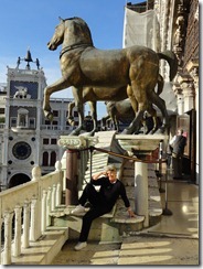 Elaine with the Horses at the top of St Marc's Catherdral in Venice Italy