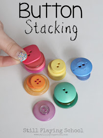 Sorting and stacking buttons is a fun math and fine motor activity for kids!