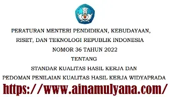 Permendikbudristek Nomor 36 Tahun 2022 Tentang Standar Kualitas Hasil Kerja dan Pedoman Penilaian Kualitas Hasil Kerja Widyaprada