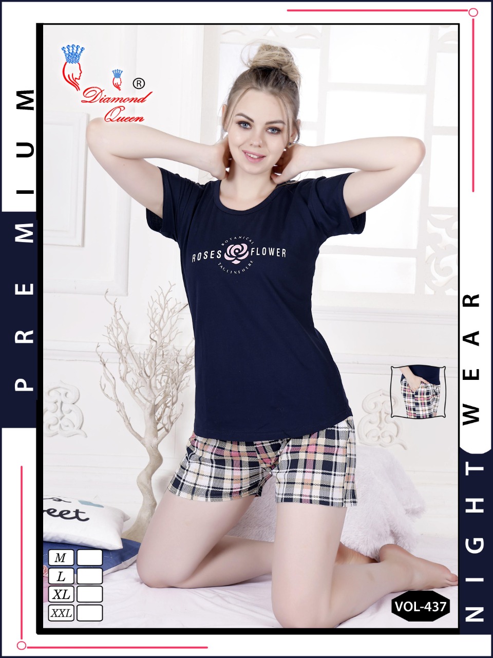 437 Diamond Queen Cotton Shorts Night Suits