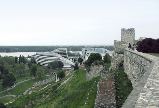 Picture of modern architecture as seen from the castle nearby 