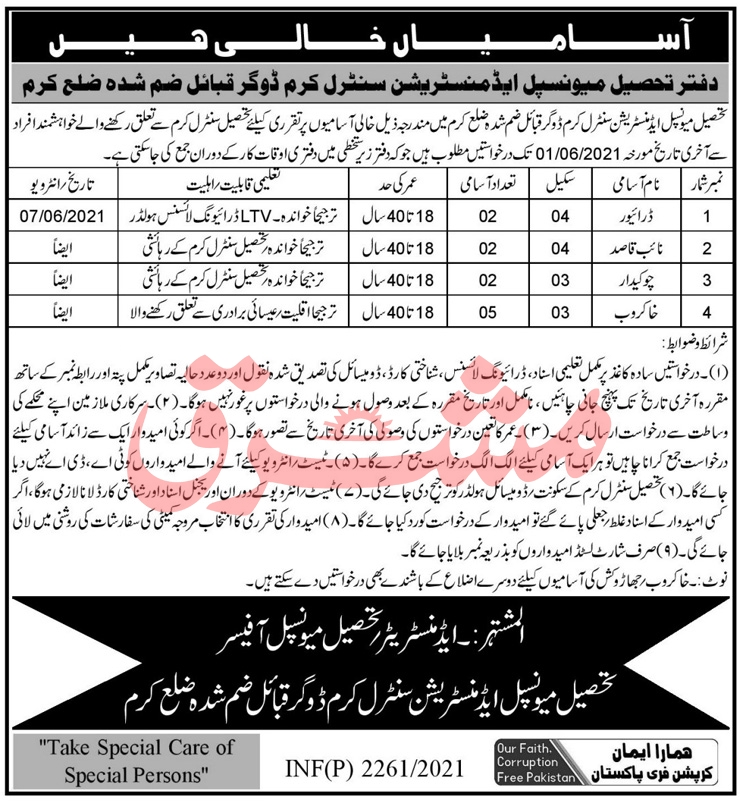 KPK Tehsil Municipal Administration Office Jobs May 2021