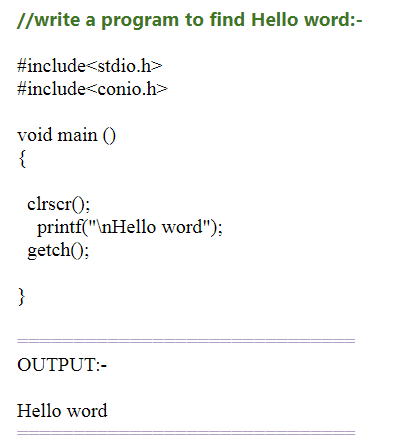 program to print Hello word in c programming language