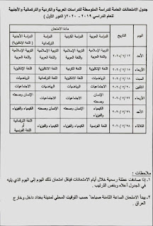 جدول المرحلة المتوسطة الوزارية 2020