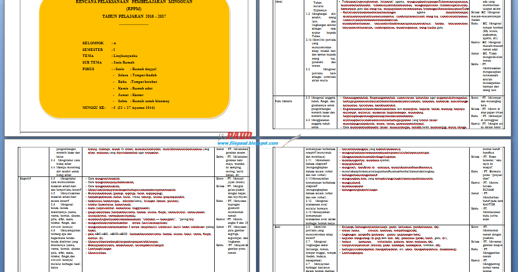 Download Contoh Program Mingguan RKM RPPM PAUD Kurikulum 