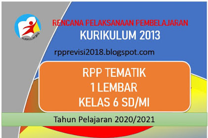 RPP Tematik 1 Lembar Kelas 6 SD/MI Tahun Pelajaran 2020/2021