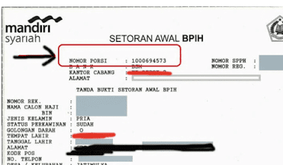 contoh nomor setoran awal nomor porsi haji