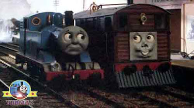 Percy's ghostly trick Thomas and Toby train tram engine returned to Sodor Knapford station platform