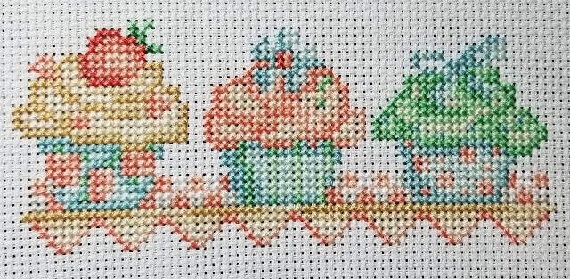 Cupcake Trio Before Backstitch