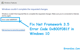 Error Fix .NET Framework 3.5 Error 0x800f081f in Windows 10