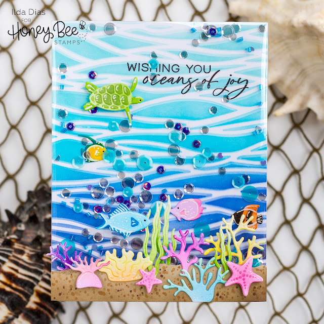 Ocean, Frameless, Infinity,  Shaker Cards,Honey Bee Stamps, Perfect Day Release,Hop, ink blending, Card Making, Stamping, Die Cutting, handmade card, ilovedoingallthingscrafty, Stamps, how to,