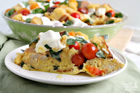 This creamy & savory Caprese Tomato Bread Pudding is a delicious & easy way to enjoy the fresh flavors of the summer season.