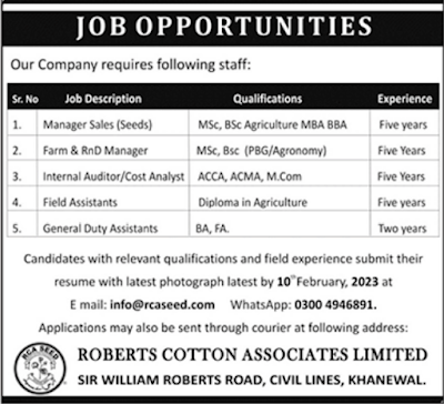 Roberts Cotton Associates Limited Jobs