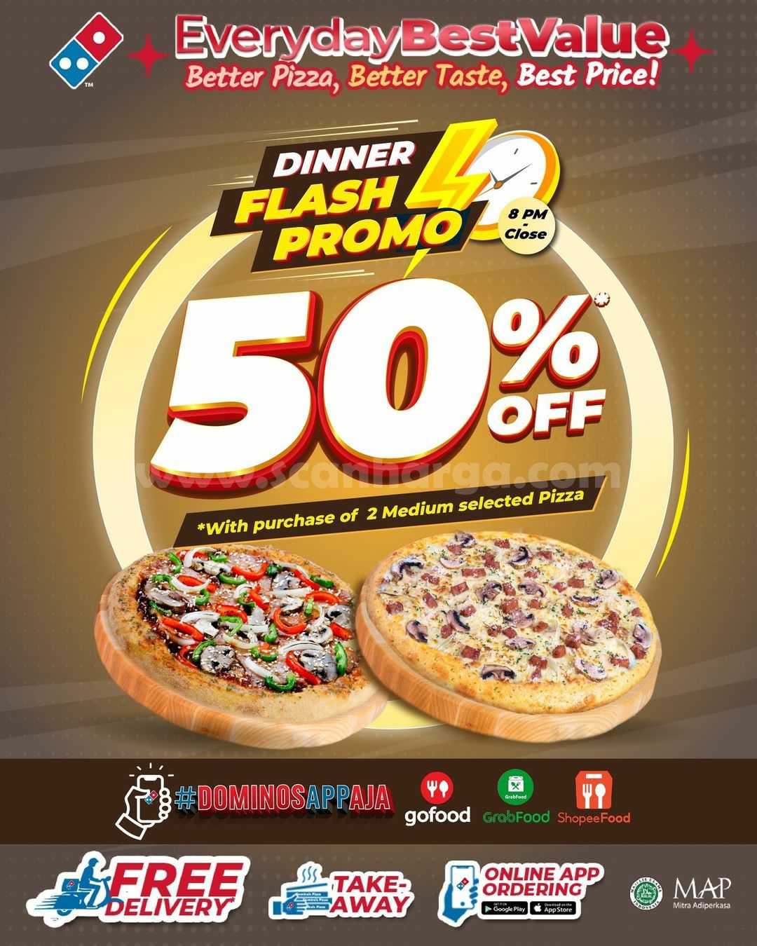 DOMINO’S PIZZA Promo DINNER FLASH SALE Diskon 50%