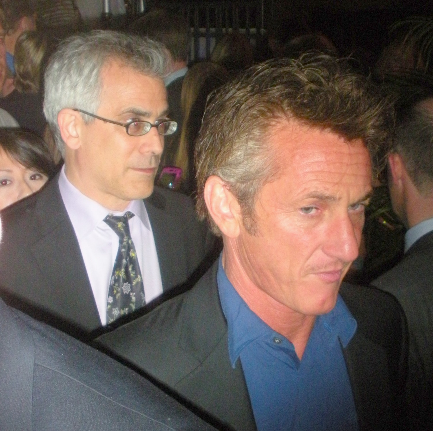 Sean Penn looks for breathing room at Funny or Die party.