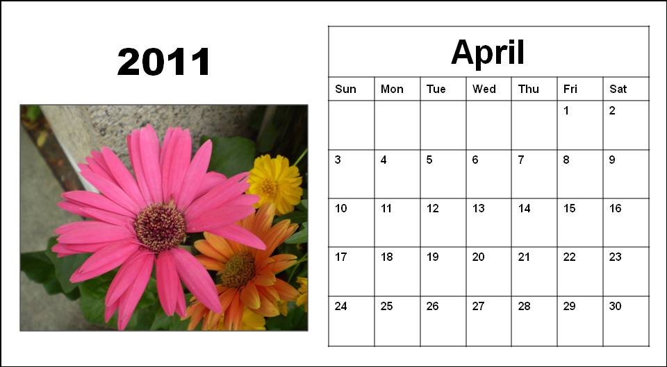 blank calendars april 2011. Blank Calendar April year
