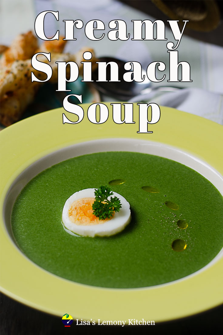 Creamy spinach soup, serve with feta cheese sticks and boiled egg. Makes an excellent starter of a meal.
