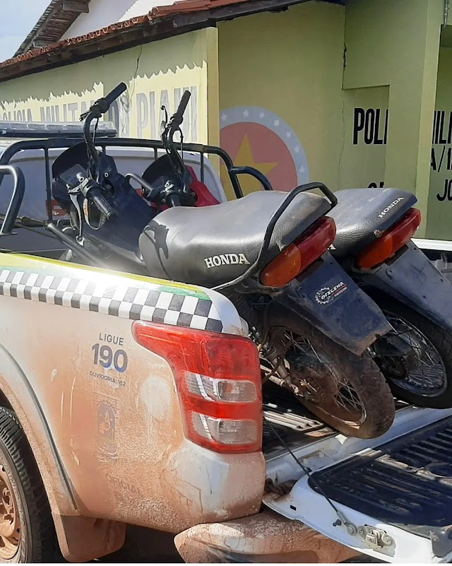 PM recupera duas motocicletas e prende dois homens por receptação em Joaquim Pires