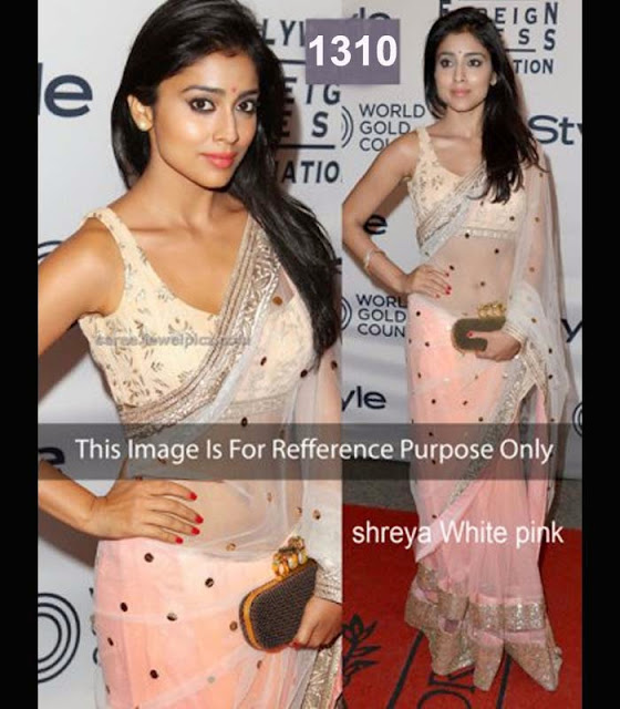 Shreya sharan white pink saree