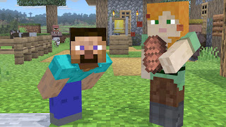 Steve and Alex on the Minecraft World stage