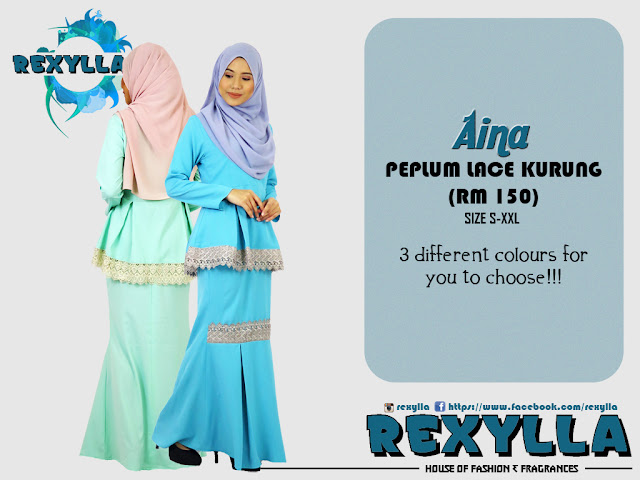 rexylla, peplum, peplum lace, peplum lace kurung, aina collection