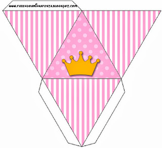 Golden Crown in Pink with Polka Dots and Stripes Free Printable Quinceanera PartyBoxes.