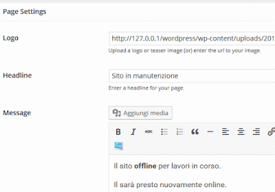 impostazioni sito wordpress offline