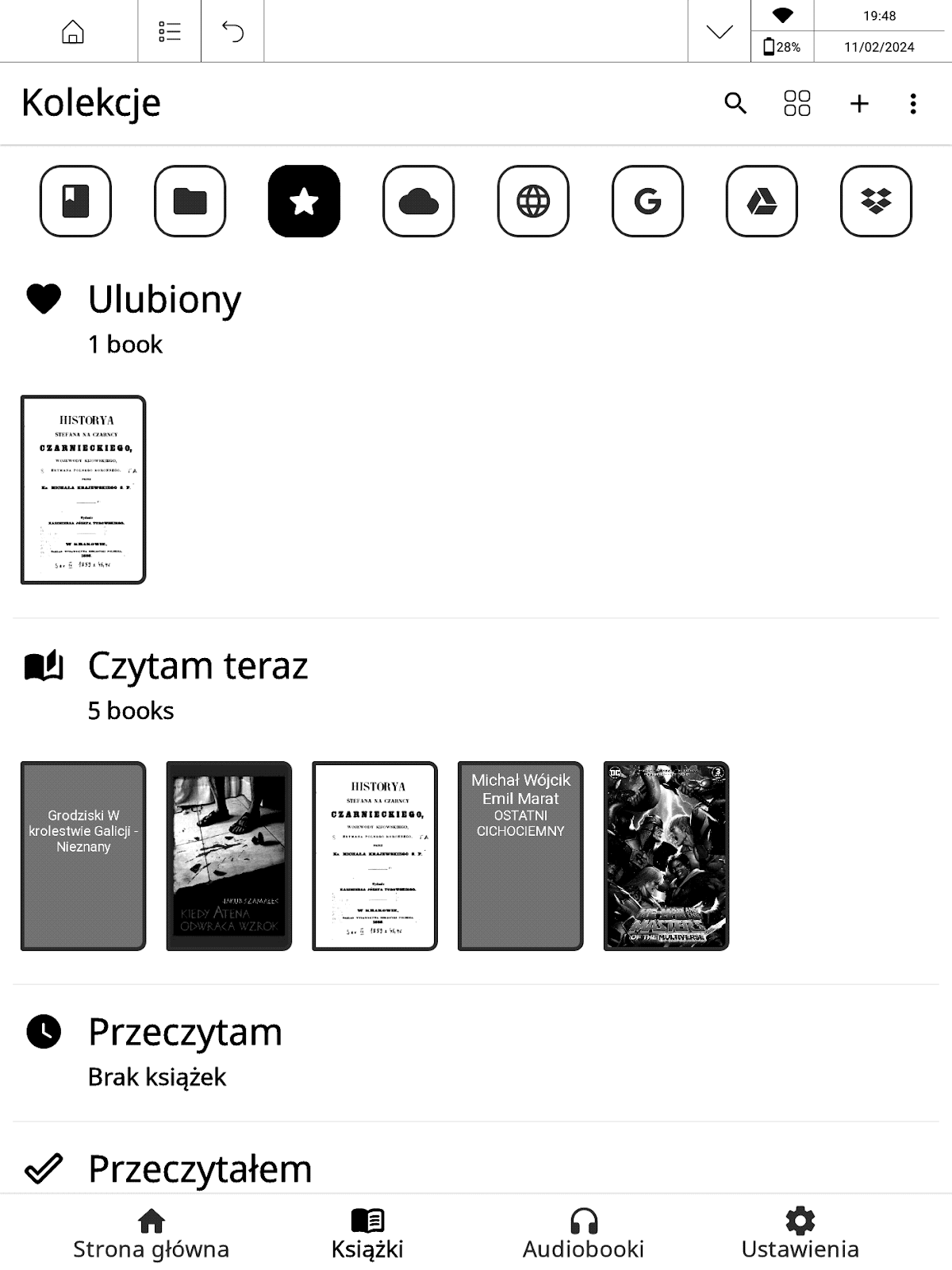 Wyświetlanie kolekcji w bibliotece aplikacji PocketBook Reader na PocketBook InkPad X Pro