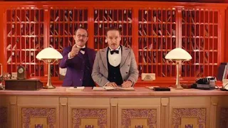 Bill Murray and Wes Anderson on the set of The Grand Budapest Hotel
