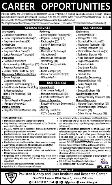 Pakistan Kidney and Liver Institute Govt Jobs 2023