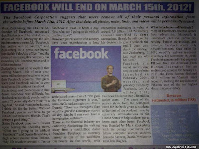 Apa Benar FACEBOOK akan ditutup selamanya pada 15 Maret 2012?