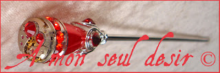 Pic à Cheveux Steampunk Bijou Accessoire Coiffure Mouvement de montre mécanique mécanisme strass Swarovski rouge rubis watchclock clockwork hair pin stick 