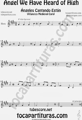 Partitura de para Trompa y Corno en Mi bemol Canción de Navidad Carol Song for Christmas Sheet Music for French Horn Music Scores