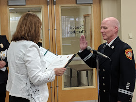 Fire Captain Darrell Griffin was sworn in by Town Clerk Teresa Burr