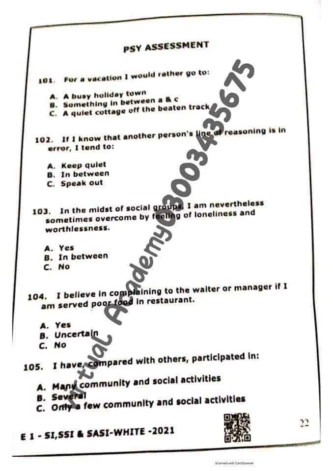 Ministry of Defence (MOD) Sub Inspector Past Papers | MOD Psychometric MCQs |MOD ISI Assistant Director Past Papers