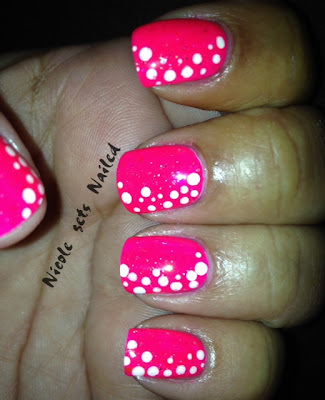 Neon Pink White Polka Dots Nails