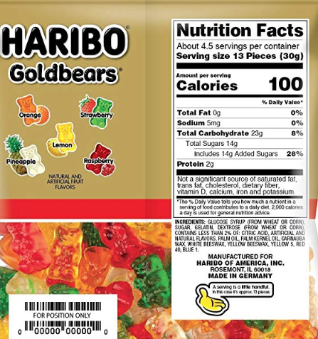 Haribo Gummy Bear Nutritional Information