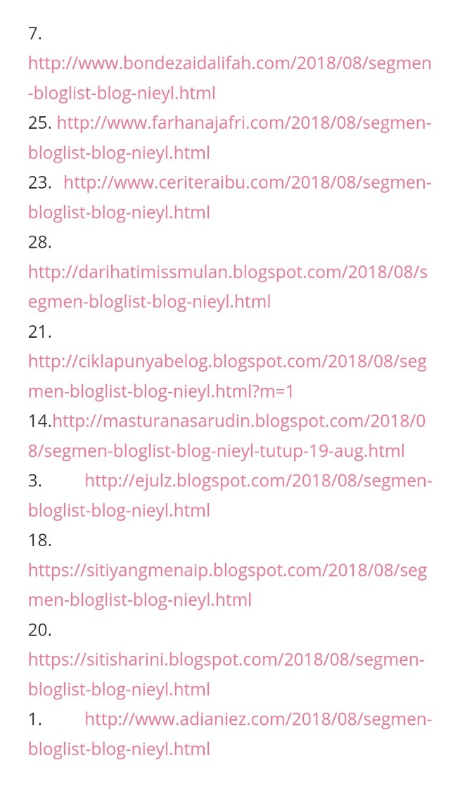 Menang Segmen Bloglist Ogos - Disember 2018 blog Nieyl.