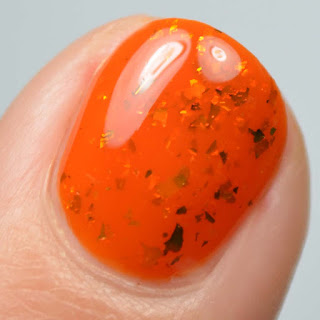 orange nail polish with multichrome flakies