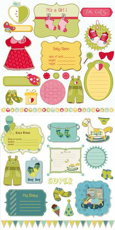 Download Quality Graphic Resources: Baby Scrapbook Design Elements - Stickers