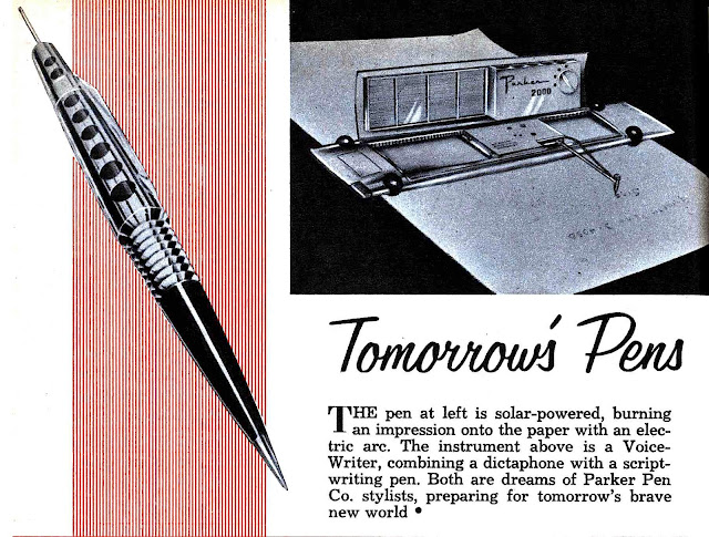 Tomorrows pens in 1959 retrofuture, Parker Pens, solar powered pen