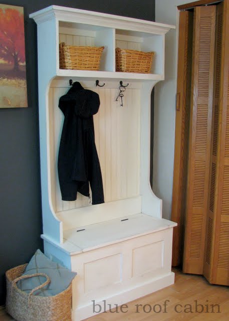 antique hall tree storage bench