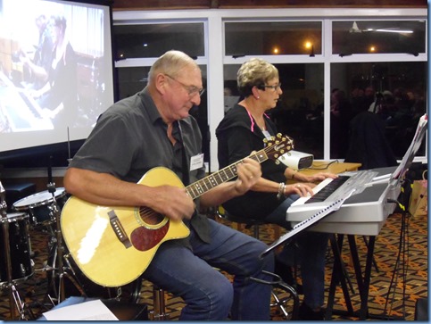 Kevin and Jan Johnston came down from Algies Bay to give us a mini-concert - Kevin with his Crafter acoustic guitar and Jan using her Korg Pa1X. Photo courtesy of Laurie Conder.